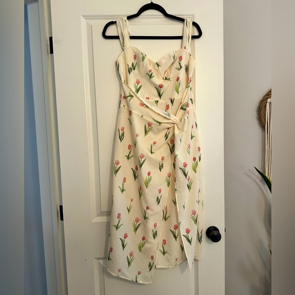 Cream Midi Floral Dress - Picture 1 of 6